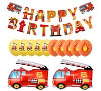 CHROMACRAFT 12 Pezzi di Creativo Camion dei Pompieri Palloncini, 1 Pezzo di Cartoon Fuoco Bandiera, Divertimento per Bambini Palloncini Gonfiabili, Decorazioni Festa di Compleanno.