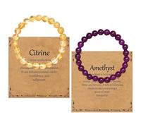 CHROMACRAFT 2 Braccialetti di Cristallo con Carte Esplicative, Braccialetti Energetici in Pietra Naturale, Regali di Gioielli di Moda Femminile (Viola, Giallo).