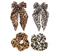 CHROMACRAFT 2 Fermagli Per Capelli Con Stampa Leopardata E 2 Elastici Per Capelli Con Stampa Leopardata, Fermagli Per Capelli Con Fiocco, Elastici Per Capelli, Accessori Per Capelli