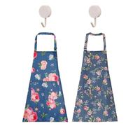CHROMACRAFT 2 Grembiuli Donna con Fantasia Floreale E 2 Ganci, Grembiuli Regolabili, Grembiuli Antigrasso, Accessori Pasticceria