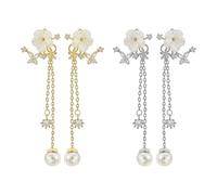 CHROMACRAFT 2 Paia di Orecchini con Nappe Floreali, Orecchini con Zircone di Perle, Gioielli da Donna alla Moda, Elei da Indossare con Accessori (Argento, Oro).