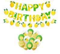 CHROMACRAFT 2 Pezzi di Bandiere di Decorazione di Compleanno E 15 Pezzi di Palloncini, Banner A Tema Limone, Layout di Scena del Partito, Adatto per Feste di Compleanno per Bambini.
