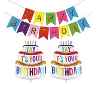 CHROMACRAFT 2 Pezzi di Palloncini Torta Colorata, 1 Pezzo di Compleanno Bandiera, Torta di Compleanno Palloncini, Lampeggiante Lettera Banner, Decorazione del Partito Forniture.