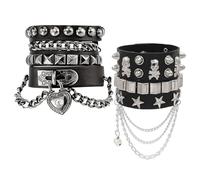 CHROMACRAFT 2 Set di Braccialetti in Pelle Multistrato, Braccialetti Stile Punk, Braccialetti per personalità della Moda, Accessori di Abbigliamento, Braccialetti Impilabili