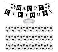 CHROMACRAFT 24 Palloncini da Calcio, 1 Bandiera da Calcio E 1 Nastro Bianco, Forniture per Feste A Tema Calcio, Decorazioni Creative, Accessori per Feste di Compleanno