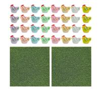 CHROMACRAFT 32 Pezzi Ornamenti di Pollastre Fluorescenti E 2 Piccoli Prati, Piccoli Animali in Resina, Mini Ornamenti di Animali, Ornamenti Microscopici di Pollastre