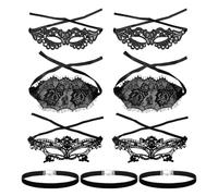 CHROMACRAFT 6 Maschere per Gli Occhi in Pizzo E 3 Colletti Neri, Maschere per Gli Occhi Sexy, Maschere per Gli Occhi da Donna, Maschere per Gli Occhi in Maschera, Accessori per Costumi da Festa