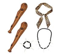 CHROMACRAFT Barbari Gonfiabili da 2 Pezzi, Collana da 1 Pezzo, Braccialetto da 1 Pezzo E Cinturino con Stampa Leopardata da 1 Pezzo, Oggetti di Scena per Cosplay, Accessori per Feste