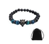 CHROMACRAFT Bracciale con Elemento Lupo da 1 Pezzo E Borsa per Gioielli da 1 Pezzo, Braccialetto della personalità della Moda, Braccialetto di Perline, Braccialetto da Uomo, Braccialetto Regalo
