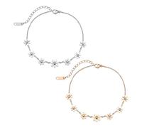 CHROMACRAFT Bracciale Margherita 2 Pezzi, Bracciale in Acciaio Inossidabile, Bracciale Regolabile, Bracciale Semplice Ed Elee, Bracciale da Donna