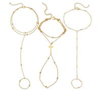 CHROMACRAFT Braccialetti A Mano da Donna in Oro da 3 Pezzi, Anello Bohémien Un Braccialetto, Gioielli per Le Vacanze Estive, Accessori Coordinati per Feste in Spiaggia.