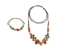 CHROMACRAFT Catena in Ceramica retrò da 1 Pezzo, Braccialetto con Perline in Ceramica da 1 Pezzo, Collana Intrecciata Regolabile, Braccialetto Semplice E Versatile, Gioielli in Stile Bohémien.