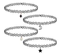 CHROMACRAFT Girocollo da Donna 4 Pezzi, Collana di Pizzo, Collana Elastica Retrattile, Collana Gotica Nera, Collana con Ciondolo, Collana Regalo per Le Donne