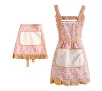 CHROMACRAFT Grembiuli con Motivi Floreali in 2 Pezzi, Grembiuli con Tasche Grandi, Grembiuli in Cotone, Grembiuli per La Pulizia da Donna, Grembiuli da Cucina Regolabili, Grembiuli da Giardinaggio