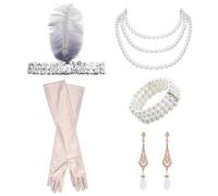 CHROMACRAFT Set di Abbigliamento da Donna Vintage da 5 Pezzi, Set di Accessori degli Anni '20, Elei Accessori di Perle, Set A Tema Ruggenti Anni '20 per Carnevali, Festival Musicali E Feste