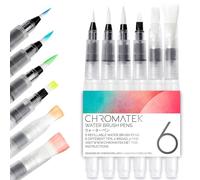 Chromatek - Set of 6 Aqua Pen Paint Brushes Including Online Video Tutorials and Downloadable Image Templates Ideal for All Water Soluble Pigments and Watercolours