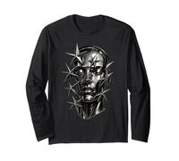 Chrome Face Stars Surreale Futuristico Cyber Art Maglia a Manica