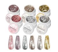 Chrome Platinum Glitter, Gel Nail Polish, Shiny Manicure Finish, Long Lasting Color, Quick Dry Formula, Perfect for Home Styling, Everyday Wear, Commuting, Travel Looks, 6 Pieces
