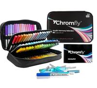Chromfly Pennarelli Acrilici 80 colori in astuccio -Punta pennello -Acrylic Markers -Per dipingere su legno, pietra, vetro, metallo e tela -Libro da colorare incluso -Idea regalo