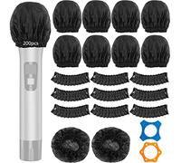 Chromlives, copertura per microfono usa e getta, 200 pezzi da 8,5 cm di grandi dimensioni con 2 anelli per microfono, fascia elastica in tessuto non tessuto, per KTV, registrazione, palco, interviste