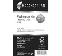 Chronoplan 50615 - Inserto per calendario 2025 (calendario settimanale Mini (79 x 125 mm), ideale per pianificazione settimanale dettagliata, 1 settimana su 2 pagine in righe, con foro universale)
