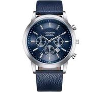 Chronos - Orologio da polso da uomo, analogico, unico, moderno, casual, elegante, formale, lavoro giovanile, con calendario, in acciaio inox, cinturino in venepelle, regolabile, fibbia di sicurezza