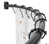 Chrsouly Asta da doccia curva regolabile, 106,7-188 cm, extra larga, antiruggine, in acciaio inossidabile di alta qualità, asta curva per bagno, necessità di forare, nero