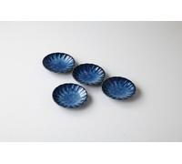 Chrysanthemum-Shaped Kiln-Glazed Navy Piccola Piastra Set Di 4 Mino Ware Japan