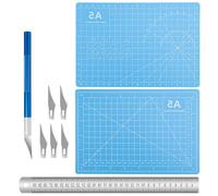 CHSEROK Tappeto da taglio per cucito, 22 x 15 cm, tappeto da taglio auto-cicatrizzante, in plastica, blu set di taglio di tessuto sottomano con righello in acciaio e coltello, per cucito, incisione