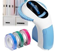 CHSG Etichettatrice a Rilievo, Stampante Portatile E975, 3D Etichettatrice Etichette Adesive Nero con 3 Nastri, Adatto per Cucine, Uffici, Case e Scuole Etichettatrice a Rilievo（blu）