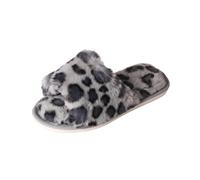 CHSHOER Winter Leopard Print Design Peluche Home Cotone Pantofole per donne calde antiscivolo e comode, Blu, 42/43 EU
