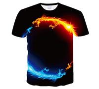 CHSLO Uomo 3D T Shirt Magliette Estate Drago del Fuoco del Ghiaccio della Palla di Fuoco T-Shirt Unisex con Stampa Digitale 3D, Girocollo, Manica Corta da Uomo, Fitness Ampio, Elastico E Traspirante