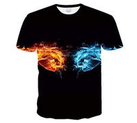 CHSLO Uomo 3D T Shirt Magliette Estate Drago del Fuoco del Ghiaccio della Palla di Fuoco T-Shirt Unisex con Stampa Digitale 3D, Girocollo, Manica Corta da Uomo, Fitness Ampio, Elastico E Traspirante