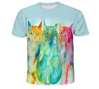 CHSLO Uomo 3D T Shirt Magliette T-Shirt Estiva Gatto Animale Unisex Stampata Digitale 3D Girocollo da Uomo A Maniche Corte Sciolto Fitness Stretch Top Sportivo Traspirante Oversize