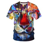 CHSLO Uomo 3D T Shirt Magliette T-Shirt Estiva Leone Tigre Animale Unisex Stampata Digitale 3D Girocollo T-Shirt Oversize da Uomo A Maniche Corte Elastica A Maniche Corte A Mezza Manica Ad Asciugatu