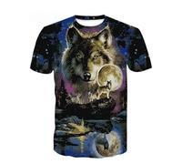 CHSLO Uomo 3D T Shirt Magliette T-Shirt Estiva Lupo Animale Unisex Stampata Digitale 3D Girocollo da Uomo A Maniche Corte Sciolto Traspirante Elasticizzato A Mezza Manica Top Sportivo Oversize