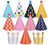 Chstarina 11 Pezzi Cappelli da Feste di Compleanno, Cappelli per Feste con Pom Pom, Cappelli della Corona per Bambini e Adulti, Festa di Compleanno Decorazioni