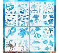 Chstarina 16pcs Stencil di Animali Marini Stencil Pittura di Mare per Bambini Riutilizzabili Stampini per Disegno di Animali Marini di Plastica per Arti e Mestieri Carte Fai da Te Scrapbooking