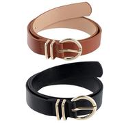 Chstarina 2 Pezzi Cintura Donna in Pelle, Larghezza 2.8 cm, Moda Casual Donna Cinture, Nero +Marrone Cintura per Jeans Vestiti Pantaloni