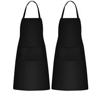 Chstarina 2 Pezzi Grembiule da Cucina Impermeabile Grembiule Grembiuli da Barbecue con Tasche per Uomo Donna Casa Cucina Cucina, Ristorante, Artigianato, Giardino, Barbecue, Caffè (Nero)