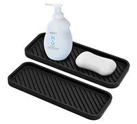 Chstarina 2 Pezzi Organizer Lavello in Silicone Antiscivolo Tappetino Scolapiatti Cucina Resistente al Calore per in Tavoli da Cucina, 9 * 23 cm (Nero)