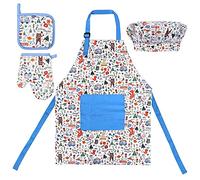 Chstarina Bambini Grembiule da Cucina con Cappello Cuoco, Regolabile per Bambini Pittura e Cucinare