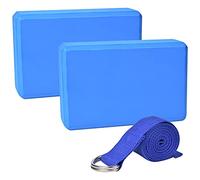 Chstarina Blocchi Yoga 2 Pezzi,Mattoncini Yoga Blocks in Schiuma Eva Ad Alta Yoga Blocks Cinghia Yoga Mattoncini Yoga Kit Accessori per Pilates, Yoga E Fitness (Blu)