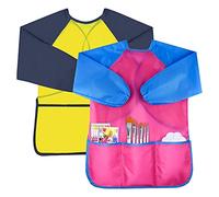 Chstarina Grembiule Pittura Bambini 2 Pezzi Grembiulino Impermeabile Scuola Maniche Lunghe con 3 Tasche Grembiule per Pittura,Grembiule da Gioco/Pittura/Cucina/Scuola 3-8 Anni