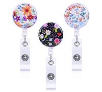 Chstarina Piccolo Motivo Floreale Porta Badge e Bobina Retrattile con Portachiavi,Retrattile Porta Badge Rigido Orizzontale Block Shaft Portachiavi Portabadge Collo Portachiavi Estensibile