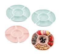 Chstarina Vassoio per Snack con Scomparti, Piatti per Frutta, Piatti di Plastica Riutilizzabili, Vassoio per Alimenti, per Caramelle Frutta Snack Frutta Secca, 4 Pezzi
