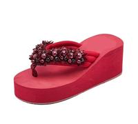 CHTKAGV Infradito alla moda for le donne Scarpe con zeppa estive String Bead Pantofole da spiaggia for interni femminili Sandali slip-on(Red,EU41)