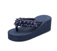 CHTKAGV Infradito alla moda for le donne Scarpe con zeppa estive String Bead Pantofole da spiaggia for interni femminili Sandali slip-on(Blue,EU35)