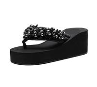 CHTKAGV Infradito alla moda for le donne Scarpe con zeppa estive String Bead Pantofole da spiaggia for interni femminili Sandali slip-on(Black,EU39)