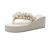 CHTKAGV Infradito alla moda for le donne Scarpe con zeppa estive String Bead Pantofole da spiaggia for interni femminili Sandali slip-on(Beige,EU35)
